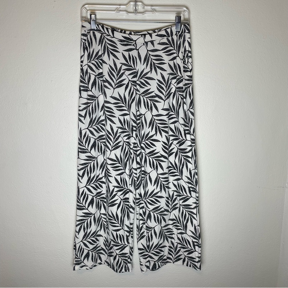 J. Jill Wearever Floral Leaves Cropped Elastic Waist Wide Leg Pull On Pant